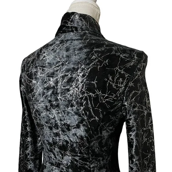 Metallic Velvet Choker Dress M Lightning Silver Crushed A-Line Cutout Skater - Picture 10 of 14